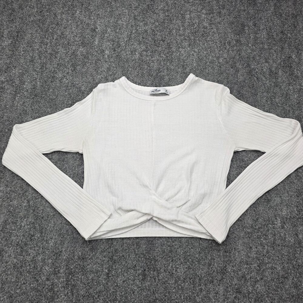 Hollister White Ribbed Long Sleeve Twist Front Top